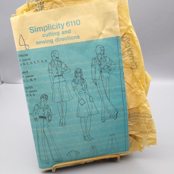 Vintage Sewing PATTERN Simplicity 6110, Misses 1973 Blouse Skirt and Pants, Sz 8 - Picture 1 of 1